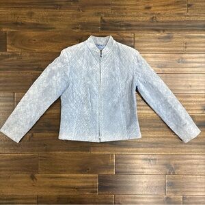 Vintage Y2K Revue Blue Suede Quilted Zip-Front Women's Jacket size 10